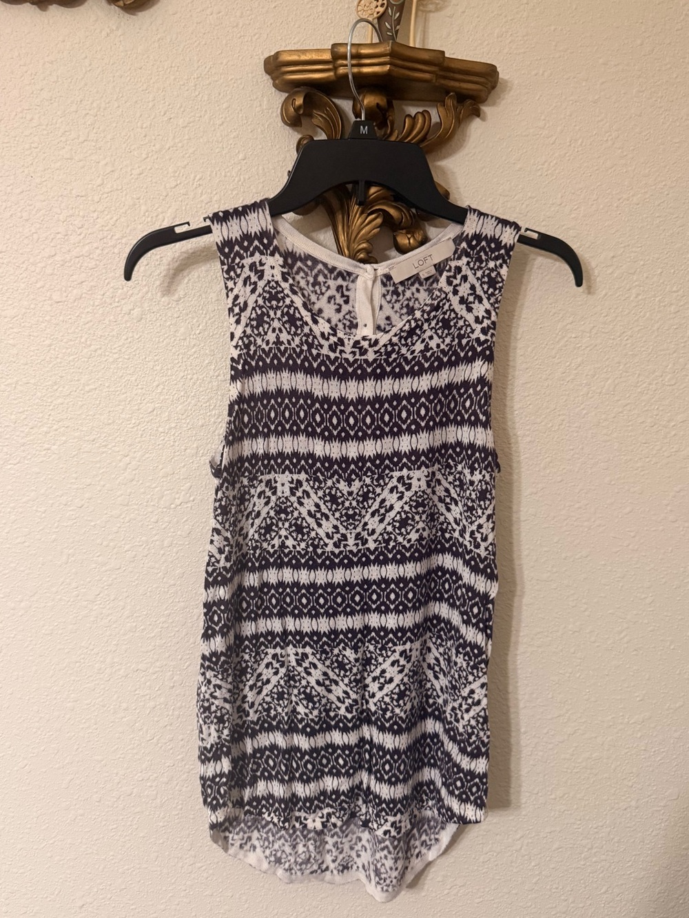 LOFT Cream and Brown Printed Knit Top